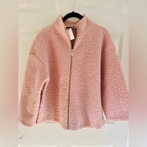 Anne Klein Med, ballet pink Sherpa, dolman sleeve jacket